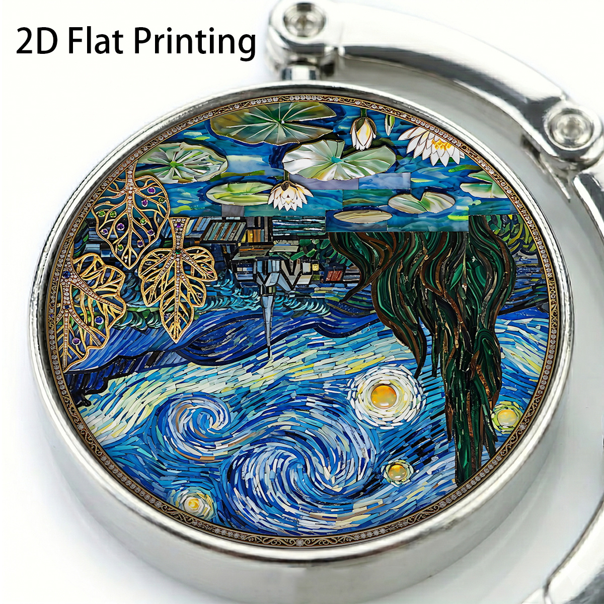 TEMU 2d Flat - 1pc Hook 2d Flat Printing-van Gogh Starry Lakeside Lotus Art Landscape Pattern-unique Gift-foldable Handbag Storage Hook Foldable