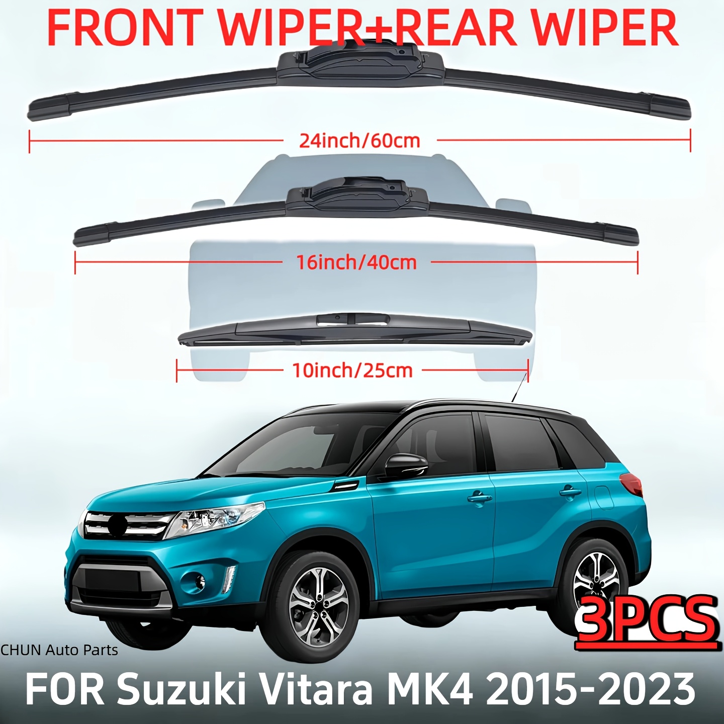 TEMU Suitable For 2015-2023 Car Front And Rear Windshield Wiper Blades, Size 24'' 16'' 10''-60cm 40cm 25cm, Wipers Wipe Without , Suitable For And