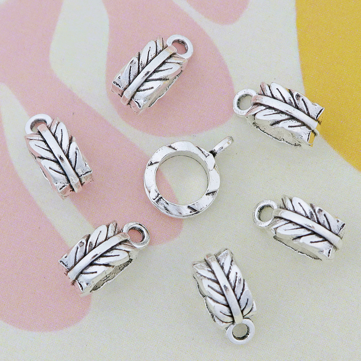 TEMU 55pcs Vintage Silvery Exquisite Leaf Outline Spacers | Large Hole Alloy Pendants & Beads, Materials For Necklaces, Bracelets, Anklets & Bag