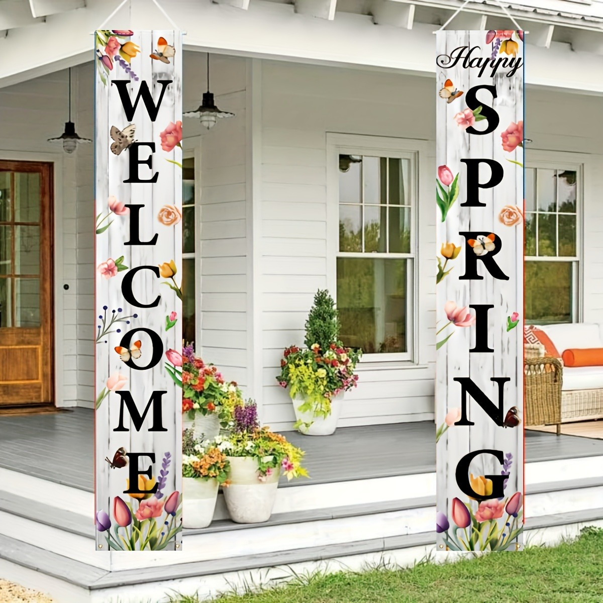 

Porch Banners 2pcs, 11.8x70.9", Vibrant Floral & Greenery Design - Holidays, Weddings, And Farmhouse Decor, Indoor/outdoor Use