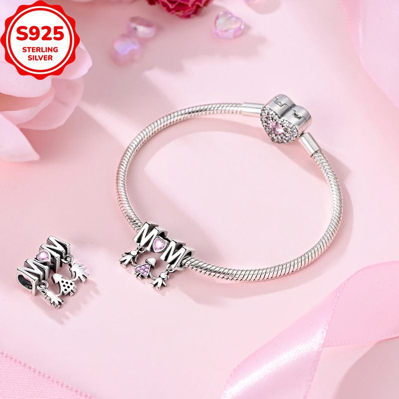 925 Sterling Silvery Parent-Holding Hands Charm Bead, Gift for Her