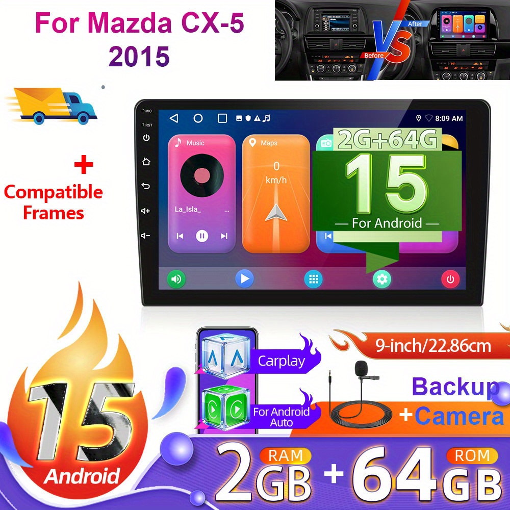 2+64g 9 Inch 15 Car Radio For 2015 (frame Included) With Rear View Camera, Hd Touchscreen Radio With Auto Wifi Gps Eq Swc Fm + Canbus