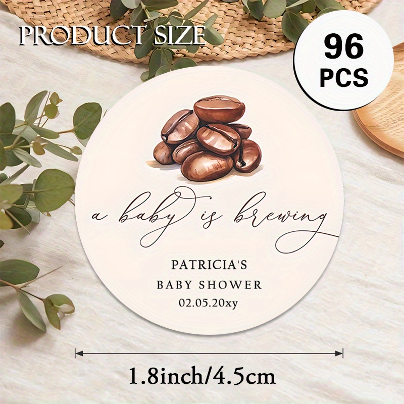 TEMU Personalized Round Stickers For Baby Showers, Available In Sets Of 48 Or 96. Featuring A Coffee Beans Design, Are Perfect For Party Favors,
