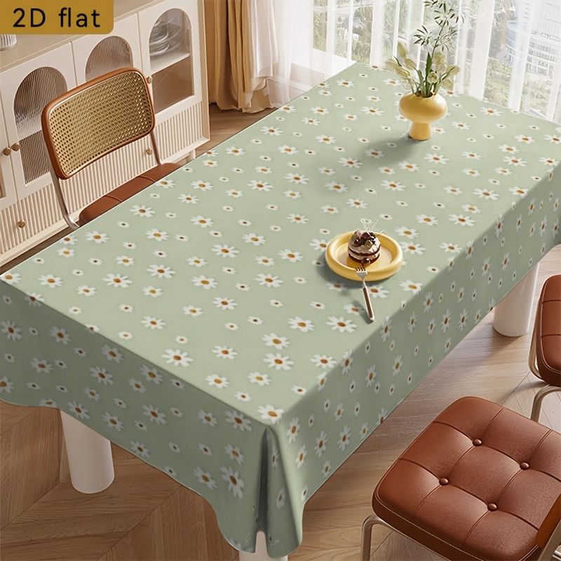 TEMU 1pc Sage Green Daisy Pattern Tablecloth, 2d Flat Rectangular Kitchen Dining Table Decoration, Party Tablecloth Home Decor, Suitable For
