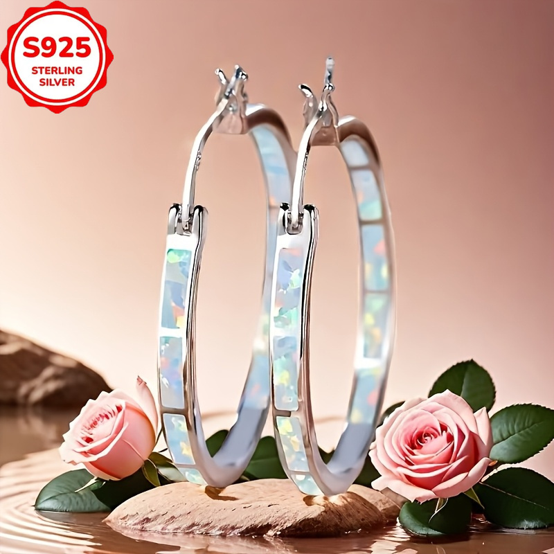TEMU A Pair Of Bohemian Style S925 Sterling Silvery Earrings Set With Synthetic Stones, Suitable For Daily Wear And Elegant Women's Jewelry As Gifts,