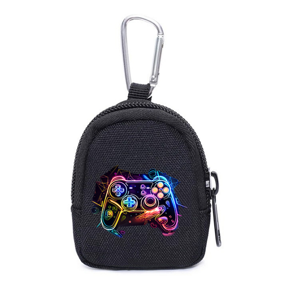 1pc Abstract Neon Game Controller Art Zipper Coin Pouch With Keychain - Black Oxford Fabric Wallet Organizer, Secure Zipper Closure, , Ideal For Sports & Travel