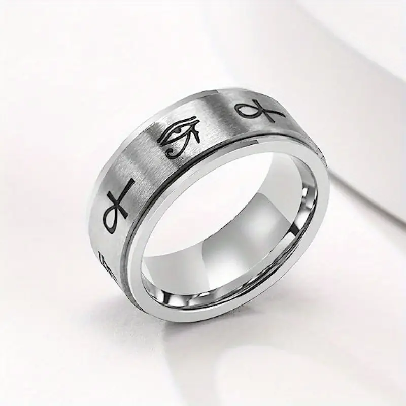 elegant titanium steel ankh cross rotating ring stress relief single ring for men black synthetic stone daily wear gifting on valentines day st patricks day easter vacation occasion without battery Product details 1