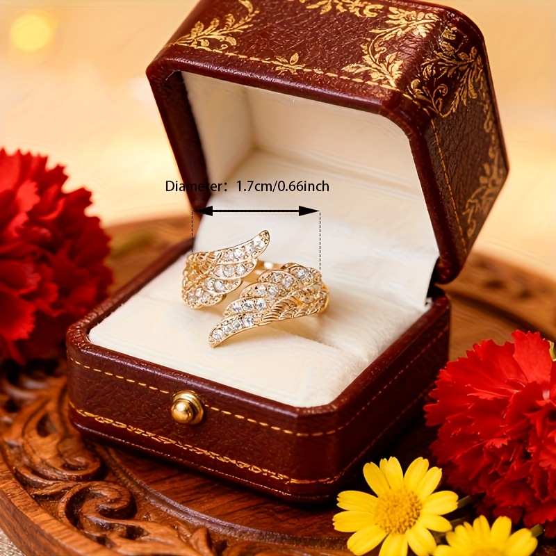 Women's Luxurious Wing Open Ring with Synthetic Zirconia