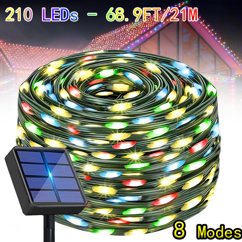 TEMU 320pcs Led Beads Solar-powered String Lights, 210/100 Led Outdoor Ip44 Light Strip, 8 Lighting Modes, Automatic Charging During And Automatic