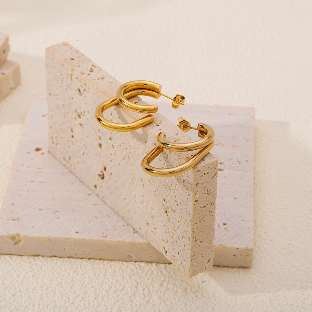Women's Geometric Double-Hoop Earrings, Hypoallergenic