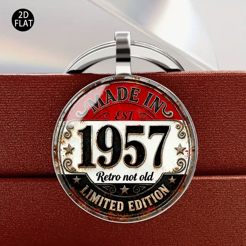 1pc Of A Vintage 2d Flat Pattern Keychain That "made In 1957". This Retro A Edition Round Keychain Made Of Alloy, Making It A Stylish Accessory For Bags And Cars. An Gift For Birthdays (for Born In 19