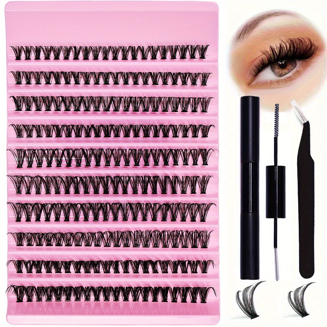 

200pcs Kit - Mixed Length D False Eyelashes And Adhesive, Unscented Diy For Use