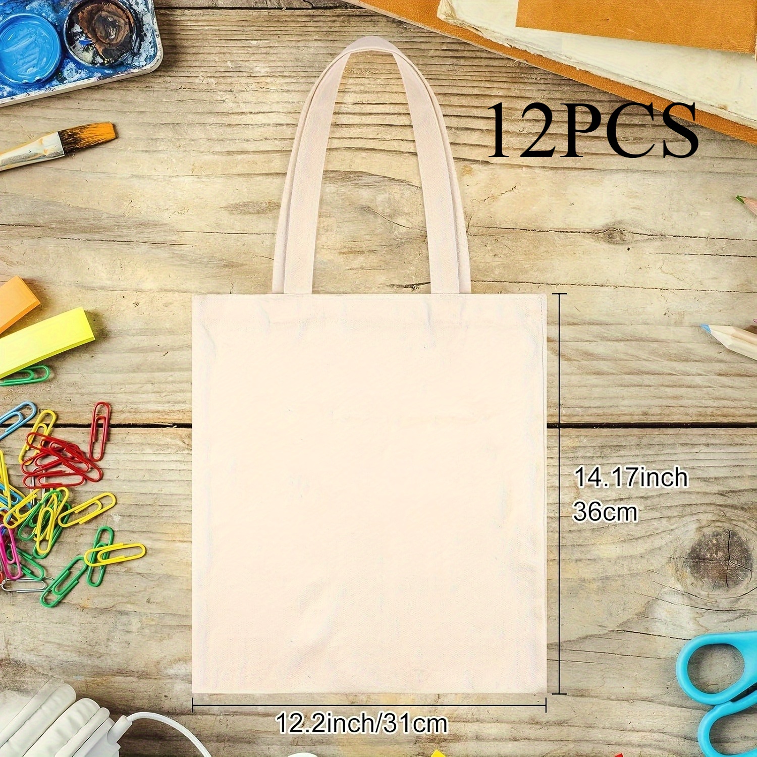 12-pack Canvas Shopping Bags — Reusable, Suitable For Crafts, Holiday Gifts & Events, White, Promotional Gift Bags, Durable Material, , Reinforced Handles, Shopping Bags