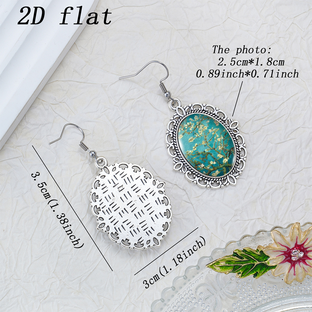 Time Gem Glass Earrings with Van Gogh's Almond Blossom Pattern
