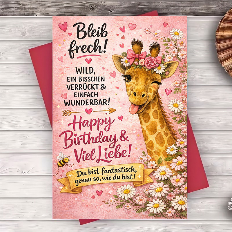 2pcs Cute Giraffe Birthday & Celebration Greeting Card With Matchingvelope - Adorable Design, English Text Suitable For Birthdays, Christmas, Easter, Valentines - , &