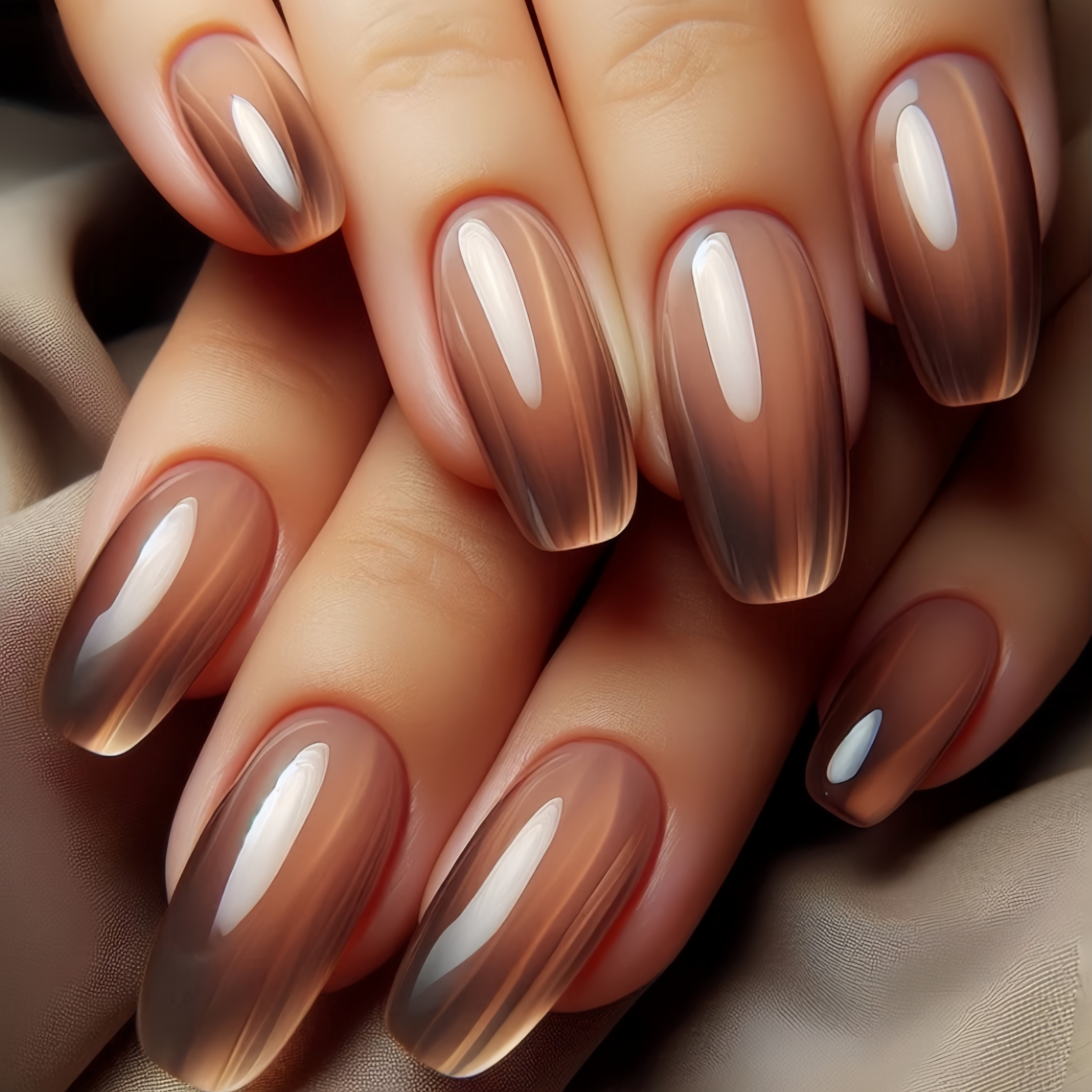 TEMU Lot de 24 faux ongles marron à rayures dégradées, ongles pressés amovibles, pointes de ballet de longueur moyenne, manucure pour femme, faux