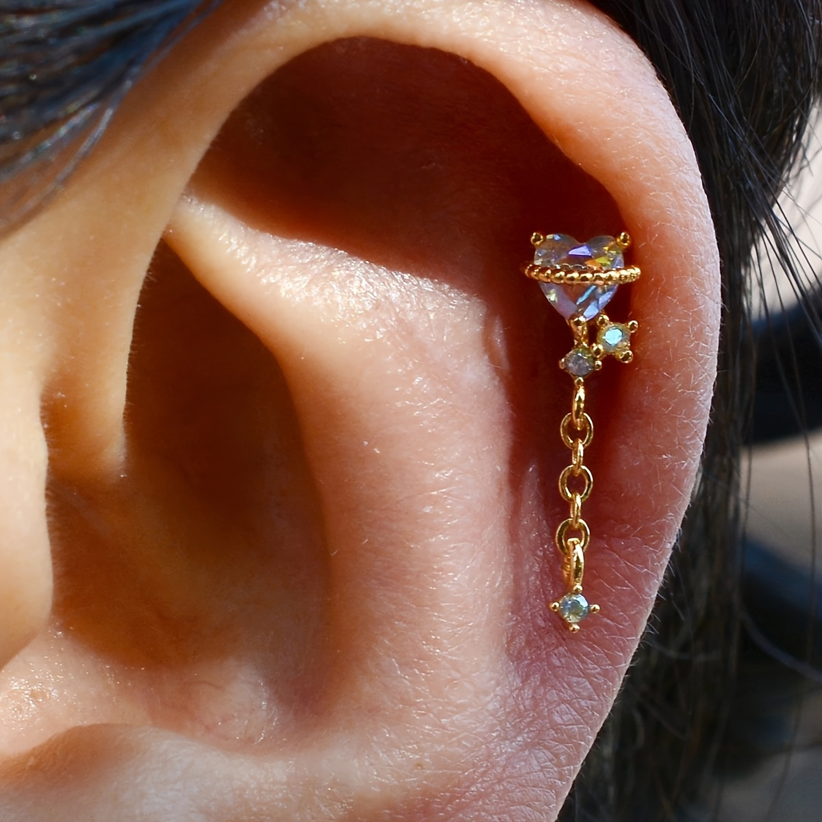 TEMU 1pc Aretes de cartílago con cadena de borlas de Y2K, hipoalergénicos de acero de titanio, con cristales de circonita sintética brillantes, 20G,