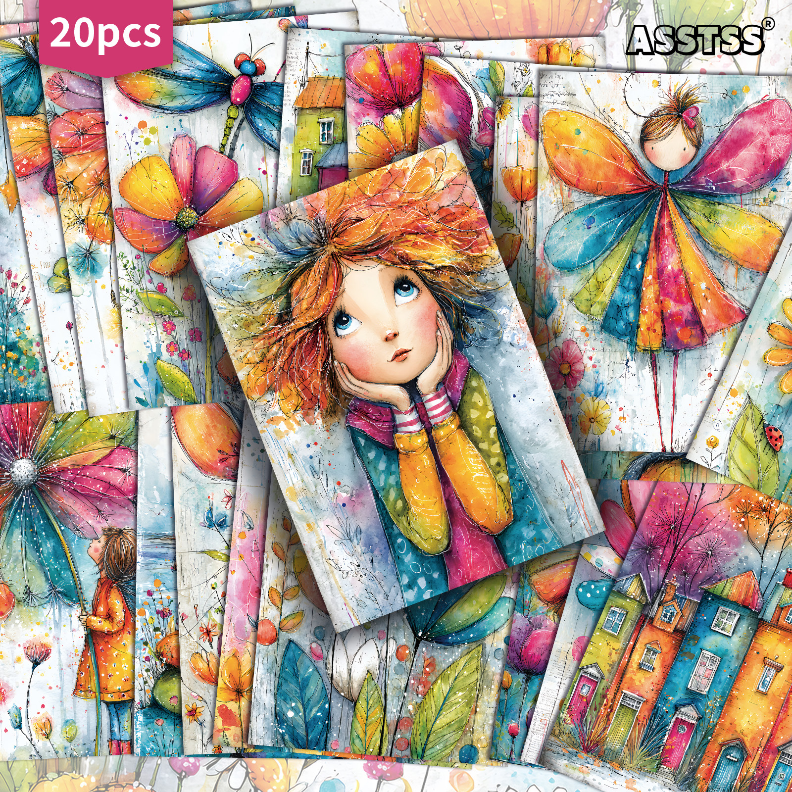 TEMU 20pcs Asstss Retro Pinup Watercolor Cards Suitable For Scrapbooking & Crafting - Vintage Junk Journal Paper With Classic Pinup, Spring ,