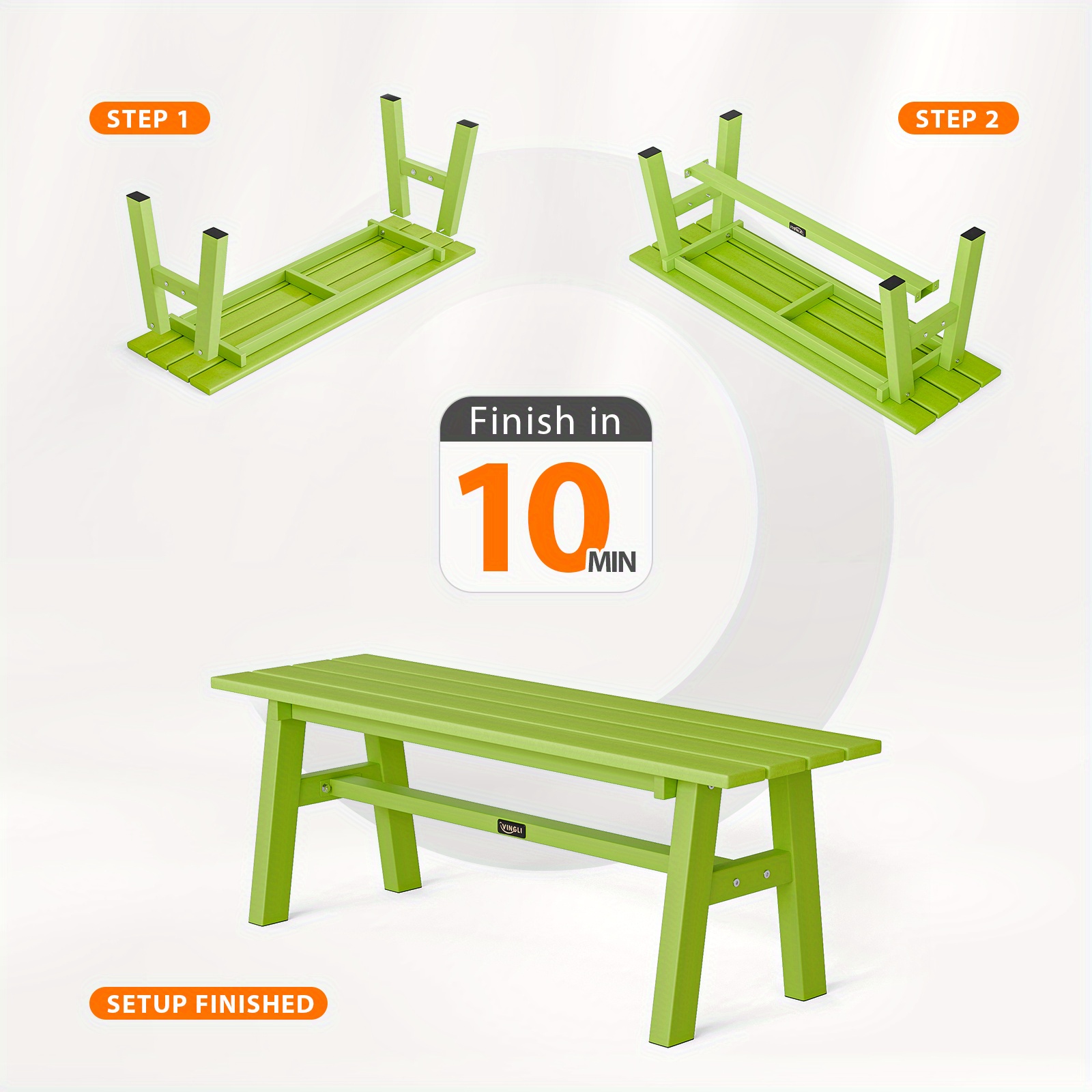 Iron Frame Teak Gray Green HDPE Bench 47in