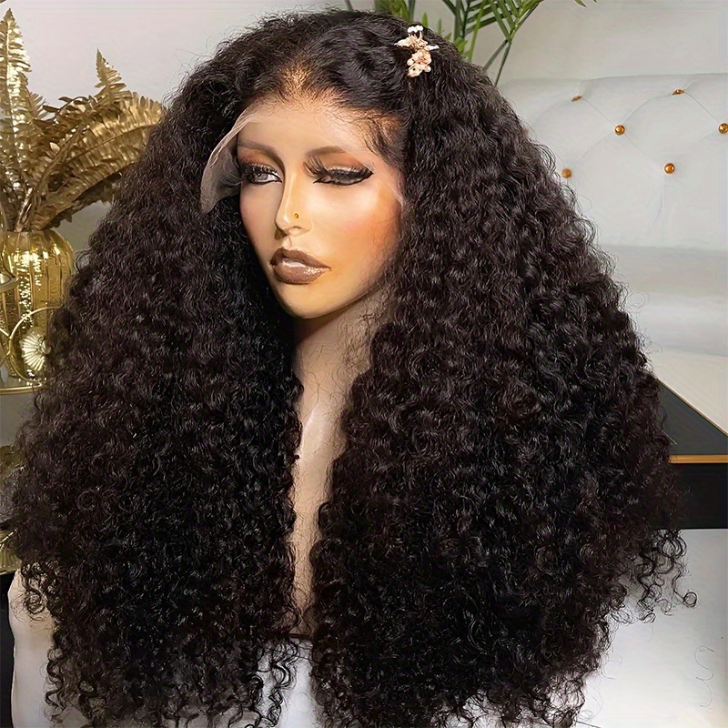 TEMU 13x4 Water Wave Lace Front Wig For Women - Human Hair, Deep Curly Brazilian Hair, Pre- Baby Hair, 200% Density, Hd Lace Frontal, Natural Look, Versatile Styling Options