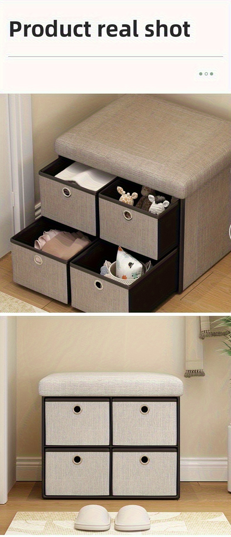 Modern Style Seat Storage Stool - Shoe, Clothing, And Toy Storage Box, Durable Fiberboard Shoe Changing Stool with Drawers, Space Saving Design for Small Rooms
