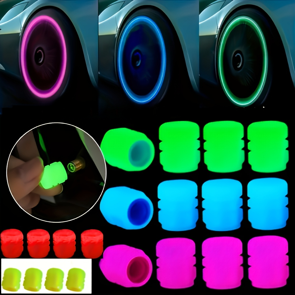 TEMU 20pcs Random Color Luminous Valve Caps Neon Fluorescent High-brightness Luminous Design Neon Glowing Tire Valve Stem Caps, Luminous Valve Core