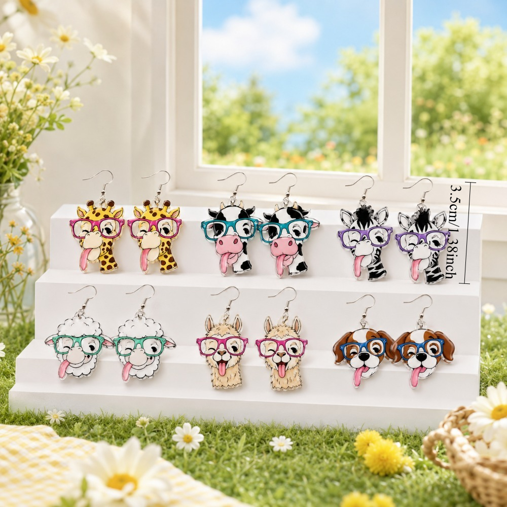 12pcs Animal-Themed Acrylic Dangle Earrings Set, Fun Accessories
