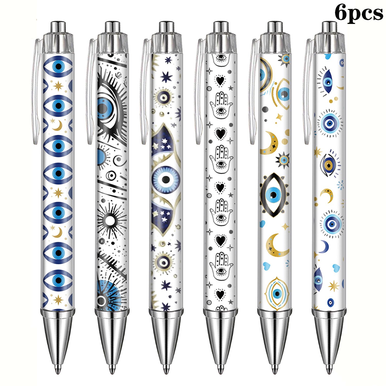 Image of 6/12pcs Turkish Blue Evil Eye Ballpoint Pens, Retractable Black Ink Pens For Men And Women, Ideal For Office Writing And Birthday Gifts