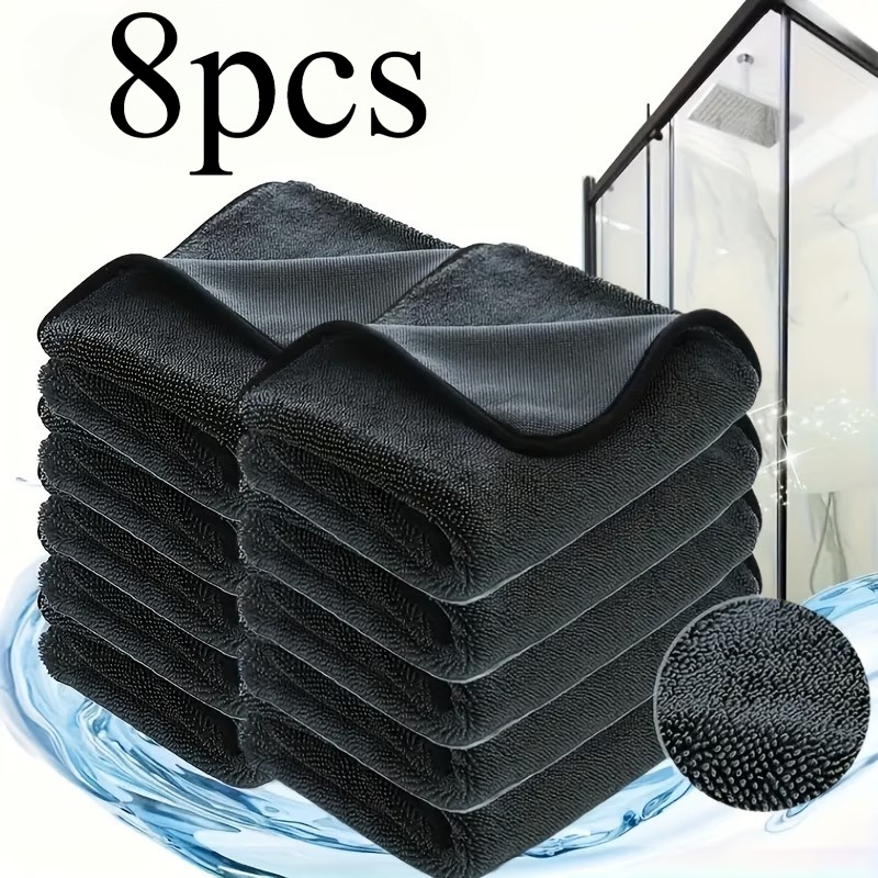 TEMU Lot de 8 chiffons de nettoyage brillants en microfibre pour vitres, portes de douche, baignoires, carreaux de céramique et rétroviseurs de