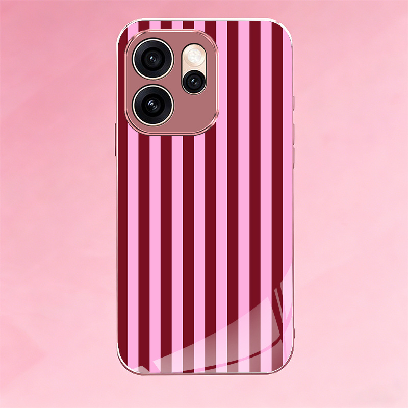 TEMU Phone Case - Wine Red And Light Pink Vertical Stripes Phone Case For Oppo Reno13 Pro 5g/reno13 F 5g/reno12 Pro 5g/reno11 Pro/reno11/reno10
