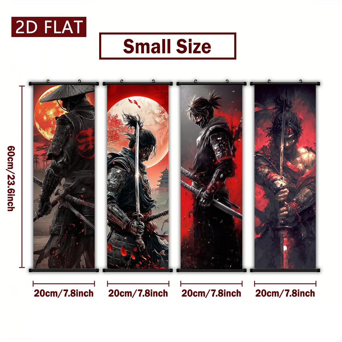TEMU 2d Flat, 2d Flat, Set Of 4 Japanese Plastic Scroll Wall Art In 2d/flat Design - High-, Fade-resistant, Ideal For Living Room, Bedroom, Office,