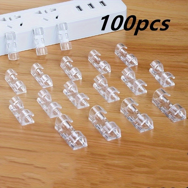 TEMU 100pcs Transparent Adhesive Cable Clamps - Durable Plastic Wire Organizers For Power Cable Management, Ideal For Wall & Table Mounting,