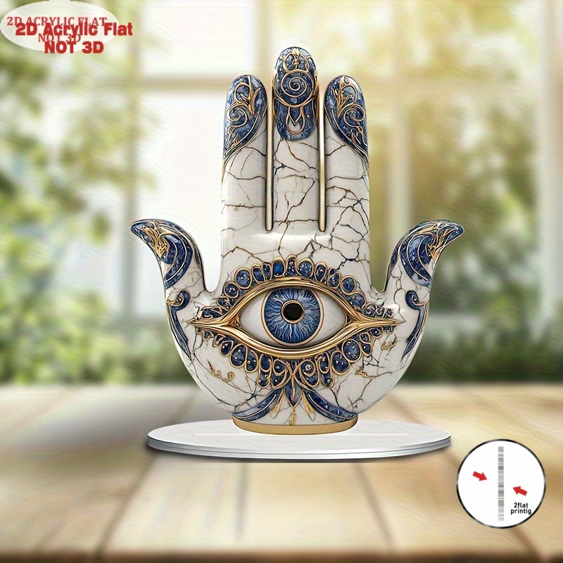 TEMU de protección del ojo 2D - decorativo acrílico 2D azul y dorado, adorno de escritorio estilo collar Nazar, adecuado para el hogar/oficina,