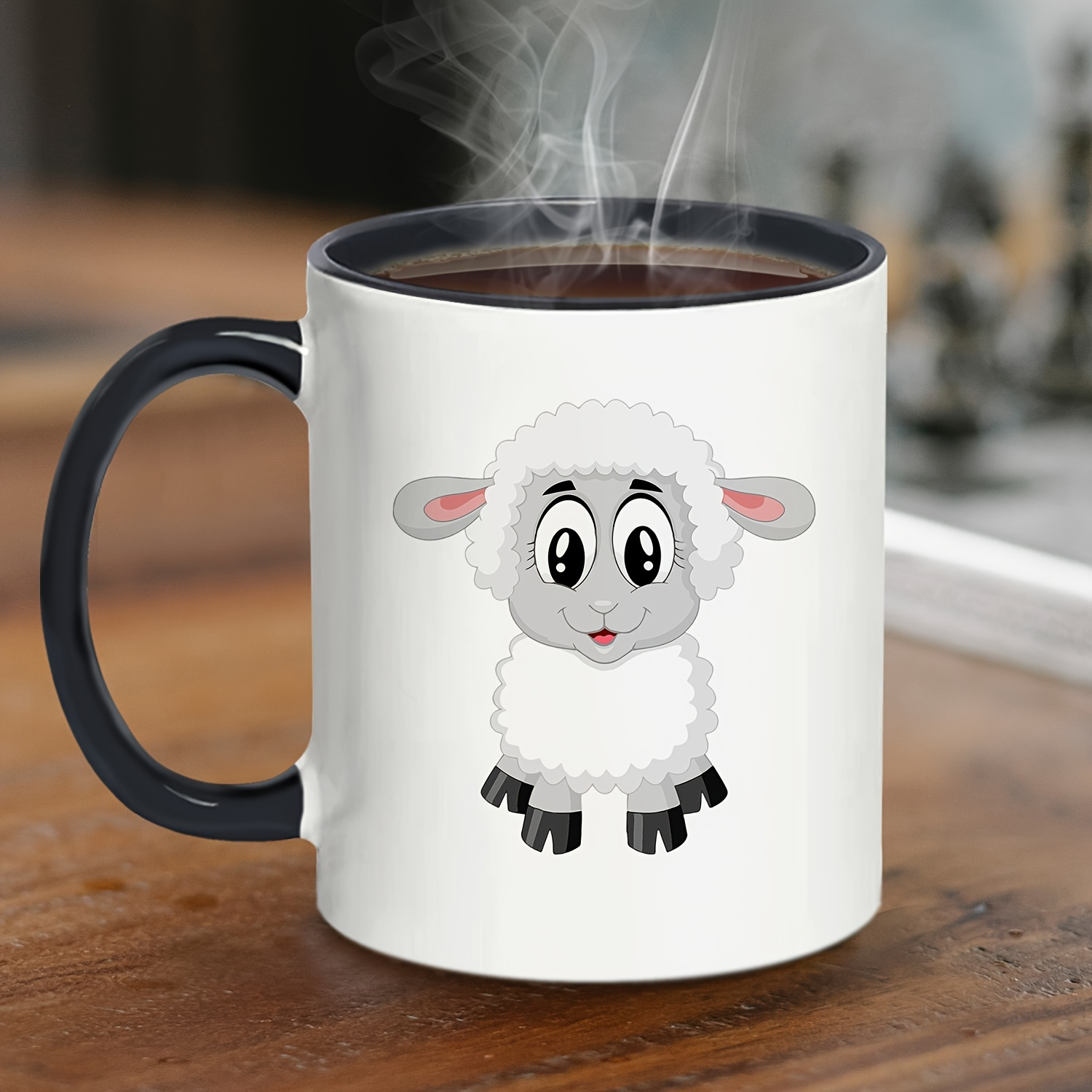 11oz insulated ceramic sheep coffee mug reusable cute cartoon   with glossy   hand wash only perfect gift for   christmas halloween thanksgiving easter hanukkah multipurpose kitchen dining cup holiday drinkware   illustration durable drinkware details 1