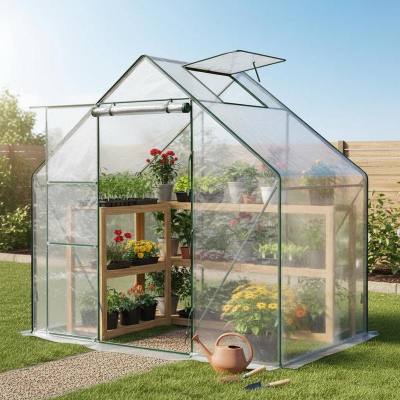 Walk-in Foil Greenhouse With Roof Window And Roll-up Door | Rustproof Metal Frame, 180 X 100 Cm, Transparent