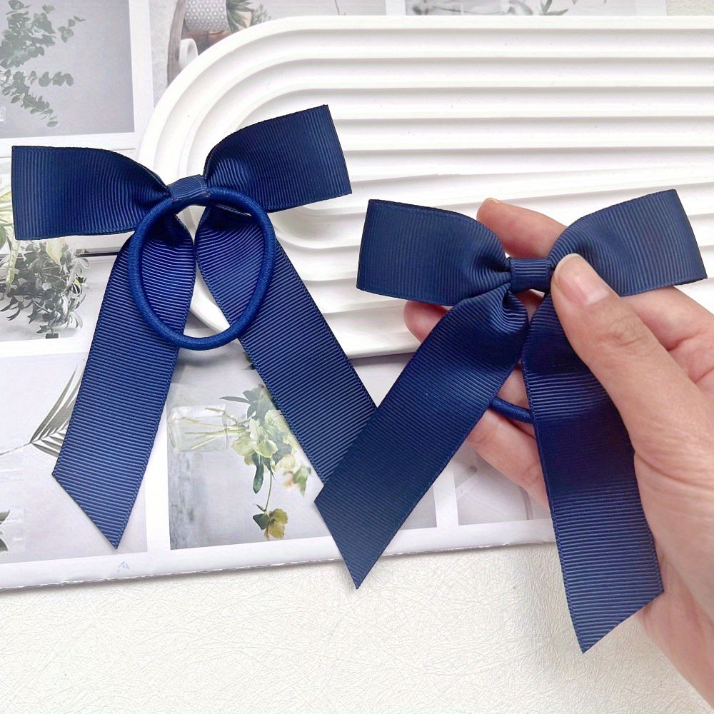 2pcs Solid Color Bow Short Tassel Hair Clip Set