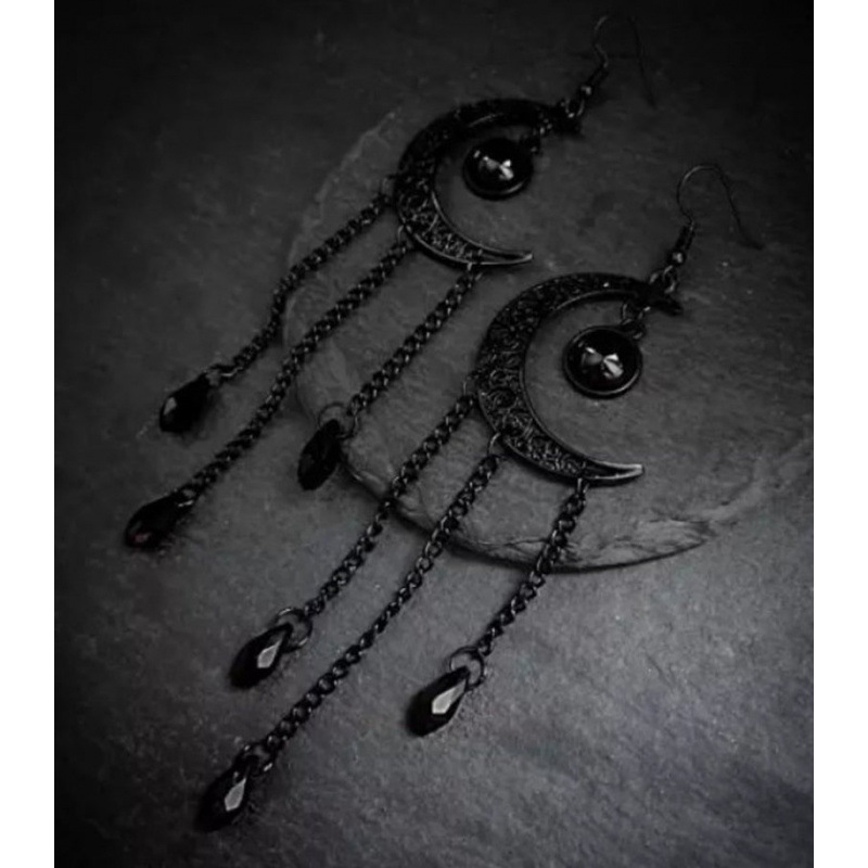TEMU Dark Gothic Style Black Moon Earrings Celestial Jewelry Solar System Alternative Bohemian Earrings