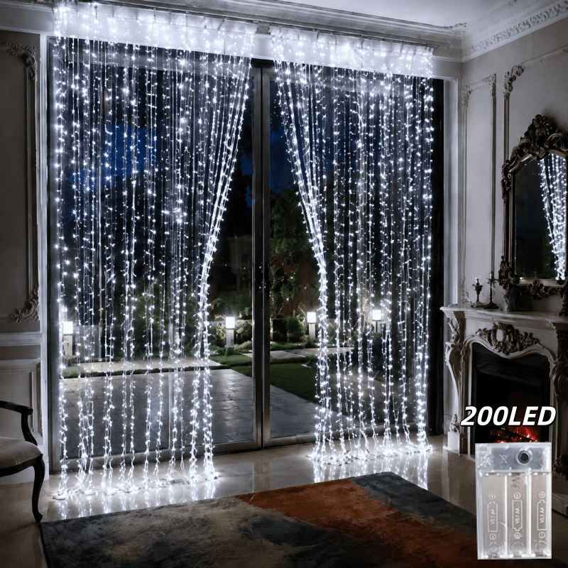 TEMU Guirlande Lumineuse Festive 200 LED, Piles Non Incluses. Guirlande de Rideaux pour les Décorations d'Halloween et de Noël, Parfaite pour