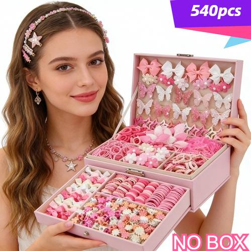2026 trendy 540pcs cute style set sparkling bow hair clips star hair clips small flower claw clips hair friendly elastic hair ties and bow tie hair clips suitable for parties shopping vacation photos and party