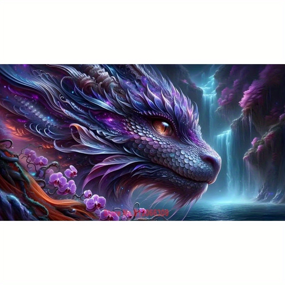 TEMU (1 pièce Peinture diamant 5D à soi-) Dragon-orchidée de étonnant et mystérieux, nouveau kit de bijoux à soi-, art mosaïque diamant, décoration