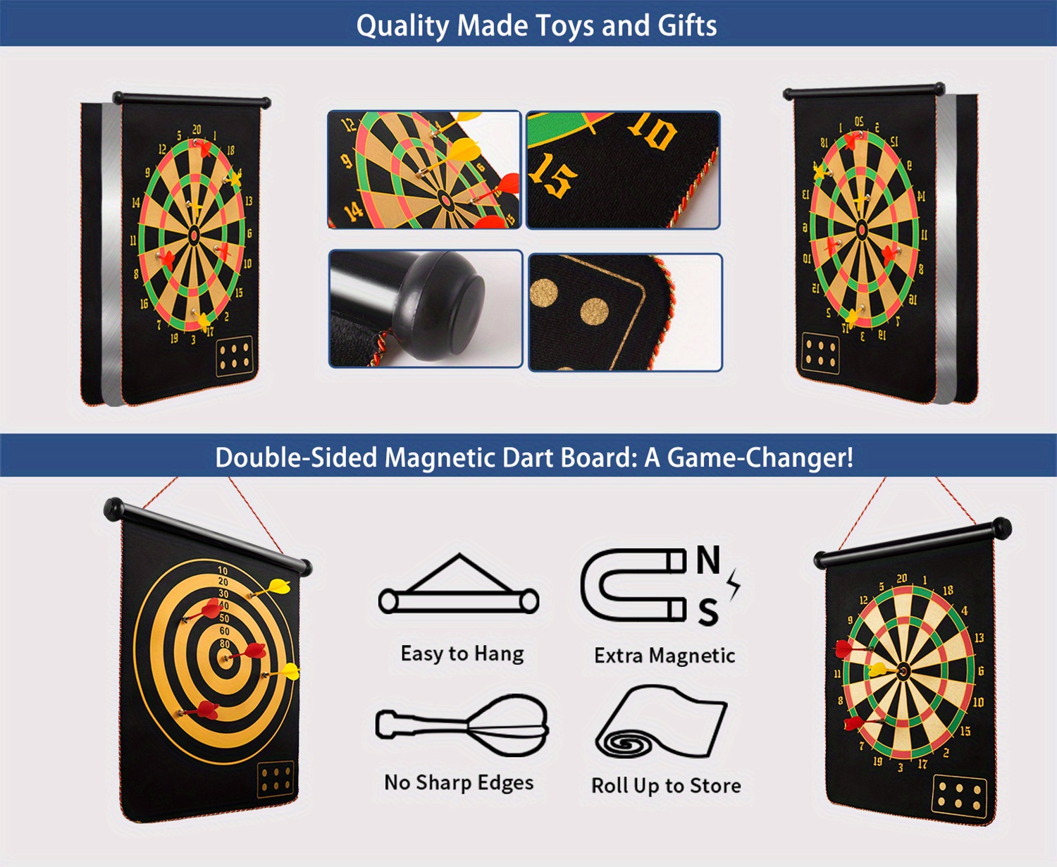 17-inch double-sided magnetic dartboard set, including 12 darts - black and yellow color combination, thick flannel material, suitable for family, bar or party entertainment, a must-have durable dartboard for party games.