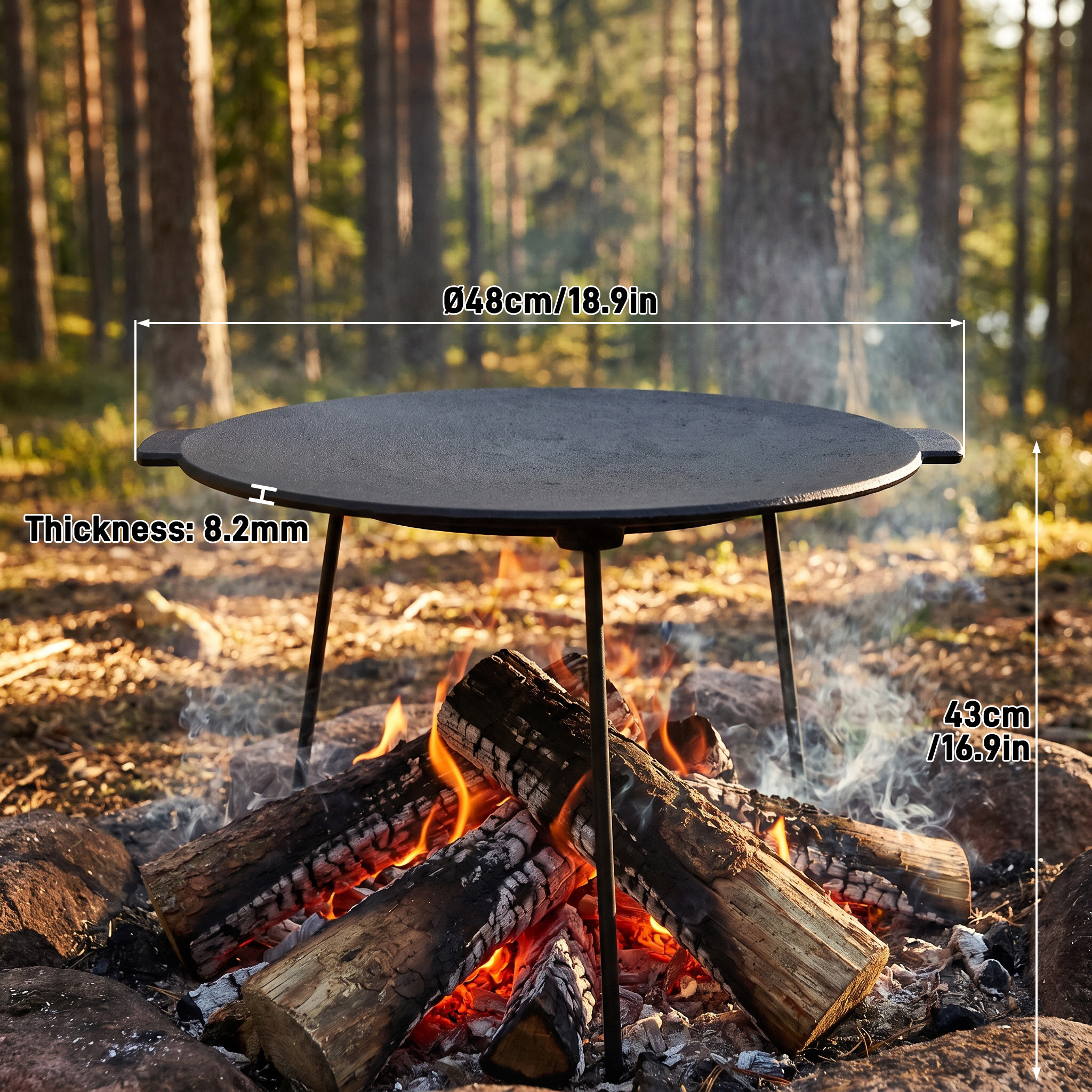 Image of Camping Pan, Outdoor Frying Plate, Portable Bbq Plate, Grill Pan With 8.2mm Wall Thickness For Hiking, Picnics, Camping Trips