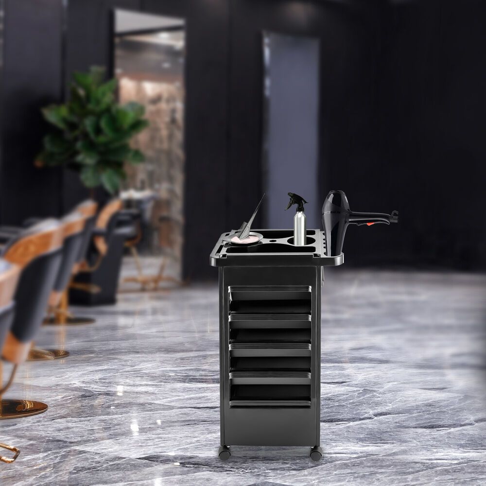 Image of Salon Rolling Cart - 3-tier Mobile With Storage Trays For Hair, Tools, Compact Organizer Trolley