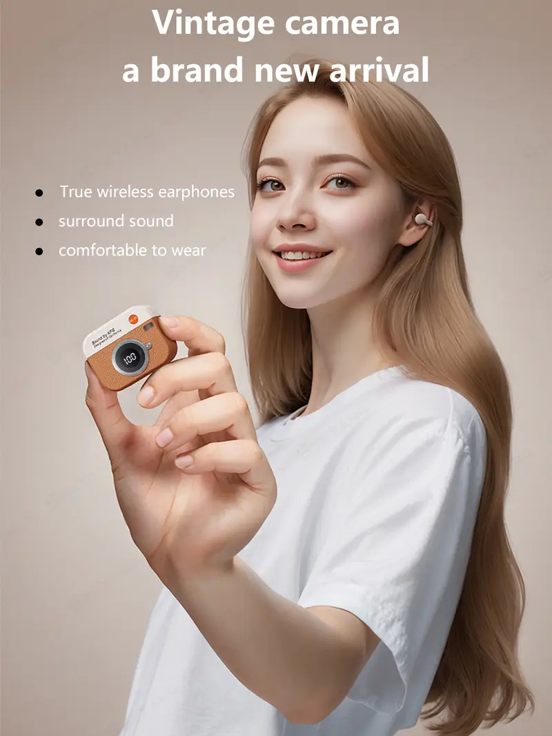 2025 new style true wireless cartoon camera with on headphones couples sports mini earbuds video tws 9d hifi stereo hd calling stereo earphones for for iphone music cellphone smart earpieces headphone Product details 2