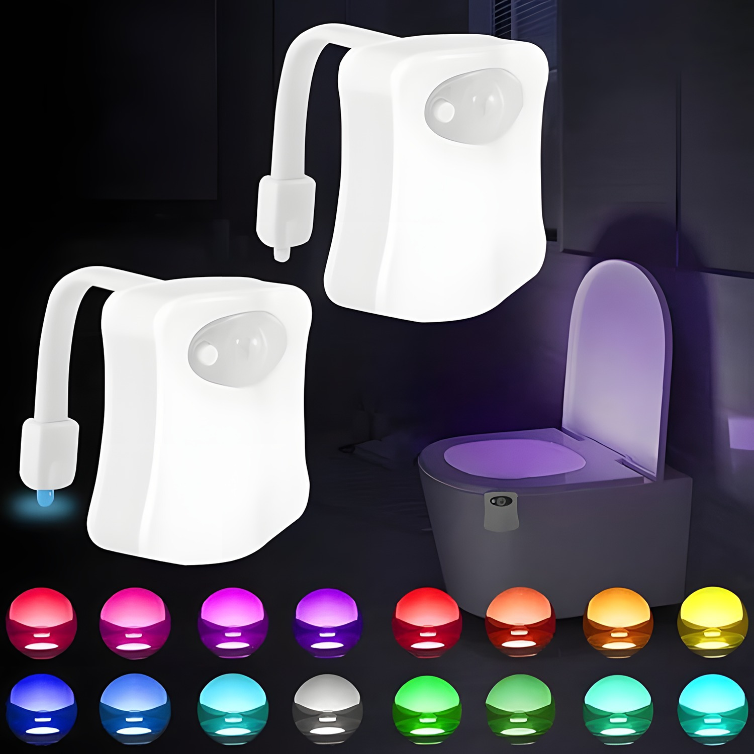 

2 Pack Motion Sensor Led Toilet Night Light - 16 Color Changing Options, Battery-operated Acrylic Wall Light With Built-in Button Control For Effortless Use