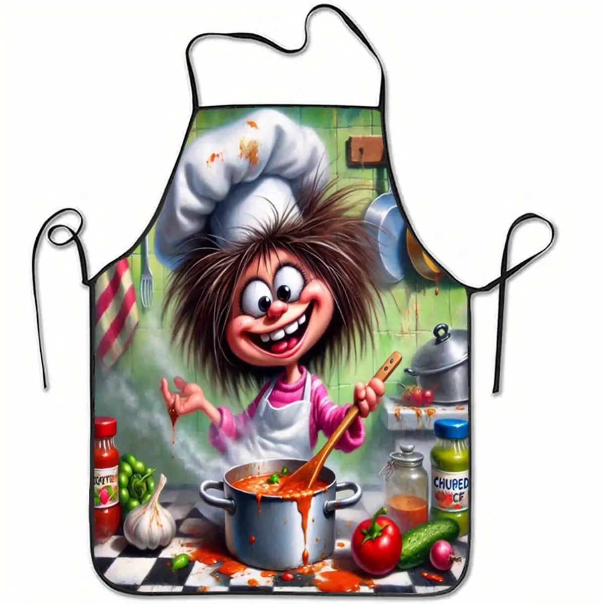TEMU A 2d Printed Apron, Perfect For Festive Cooking, Featuring A Design Of Chefs And Pots. This Easy-to-clean Kitchen Apron Is Ideal For , Baking,