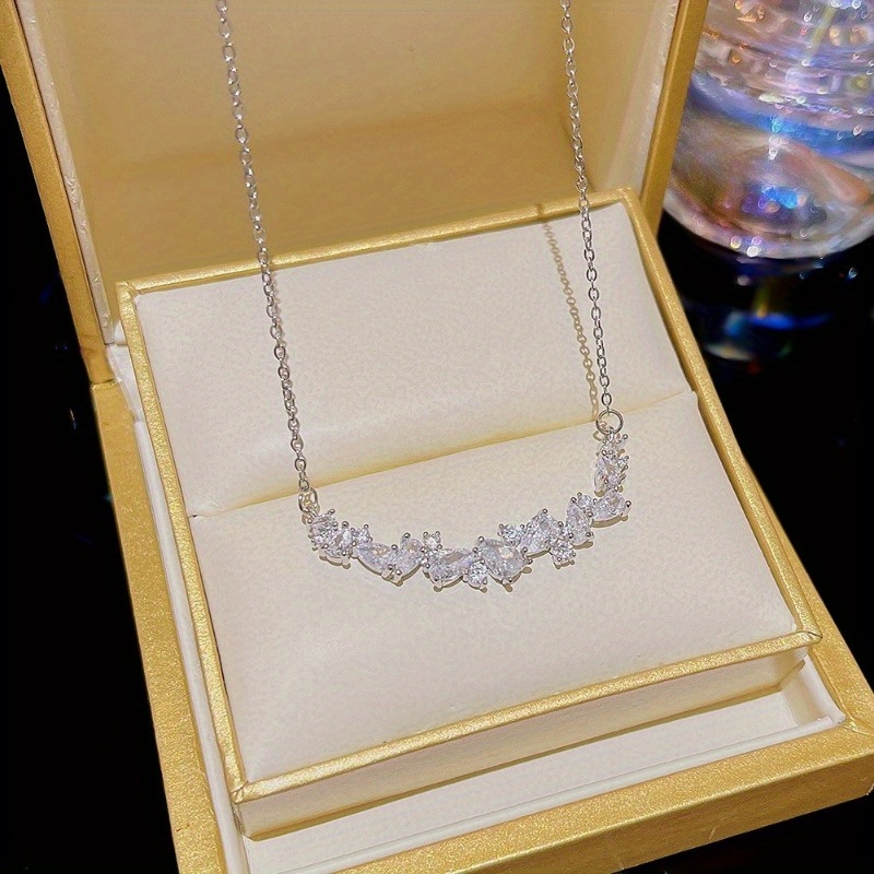 Image of Crystal-cut Geometric Necklace For Women Stainless Steel Adjustable Chain Sweet Everyday Layering Jewelry Birthday Gift
