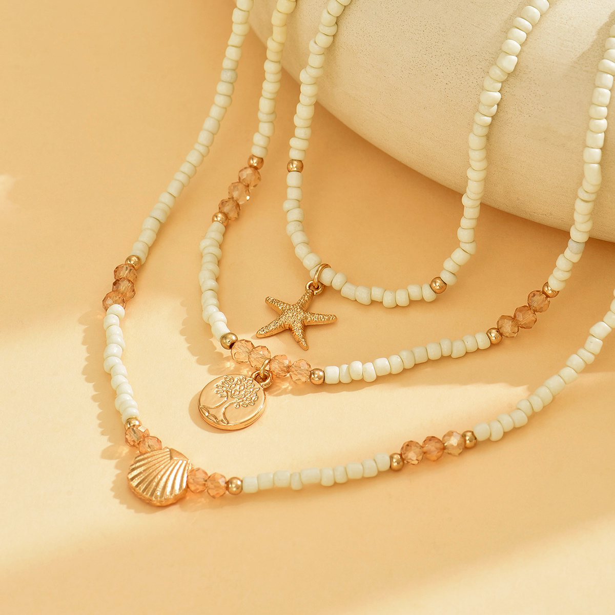 Boho Beach Life Tree Starfish Pendant Necklace Set
