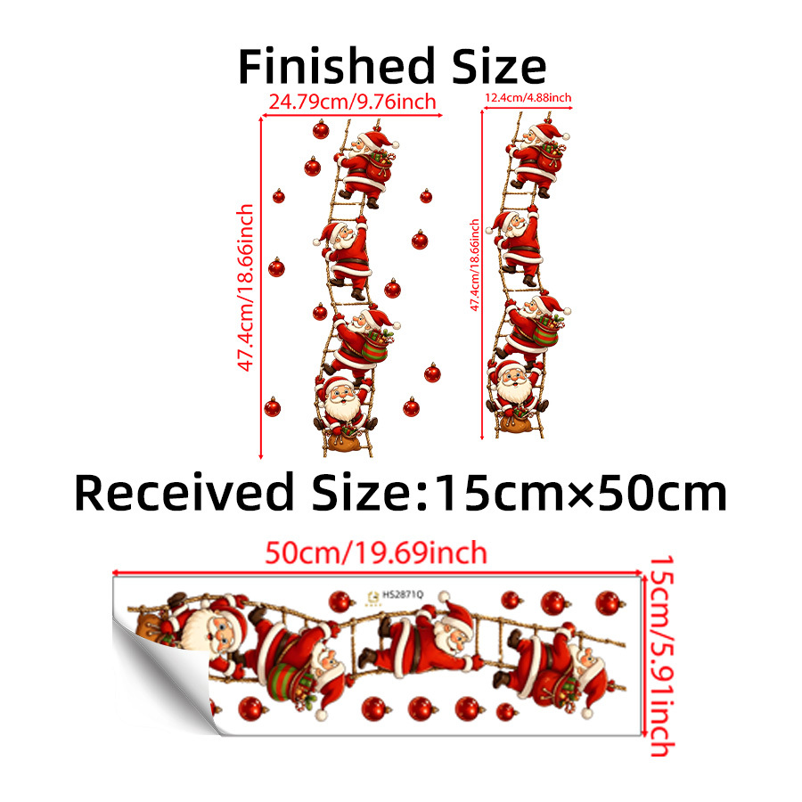 TEMU 1pc Santa Claus Climbing Rope Ladder Wall Sticker, 4 Cute Santa With Gift Bags And Baubles Pattern, Removable Pvc Decal, Home Shop Holiday Party