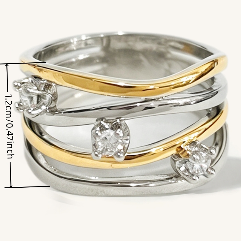 Exquisite Bicolor Multi-Layer Wide Zirconia Ring, Unisex
